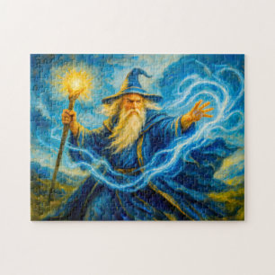 Puzzle Mago que empuña la luz en arte fantástico al óleo
