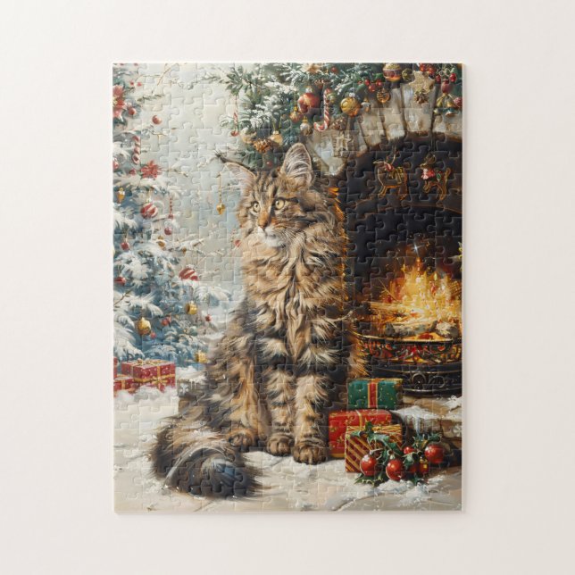 Puzzle Maine Coon Cat Navidades Arte de época (Vertical)