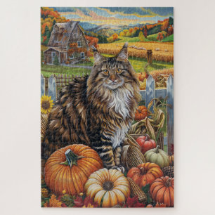 Puzzle Maine Coon Cat otoño Harvest Acción de Gracias