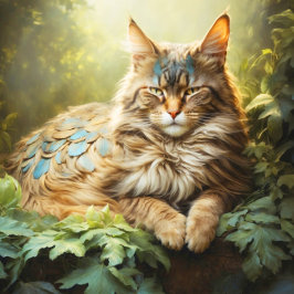 Puzzle Maine Coon con las plumas en los bosques
