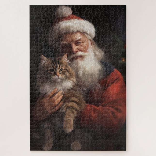 Puzzle Maine Coon Con Los Navidades Festividades De Santa (Vertical)