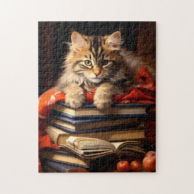 Puzzle Maine Coon Kitten descansando en los libros (Vertical)
