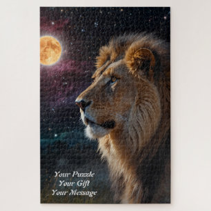 Puzzle Majestad de la Luna - León Regal bajo un cielo est
