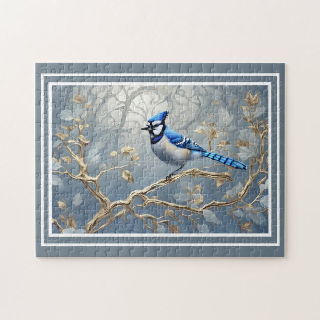 Puzzle Majestic Blue Jay On Gilded Brands (Horizontal)
