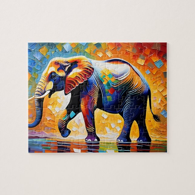 Puzzle Majestic Colorful Abstract Elephant (Horizontal)