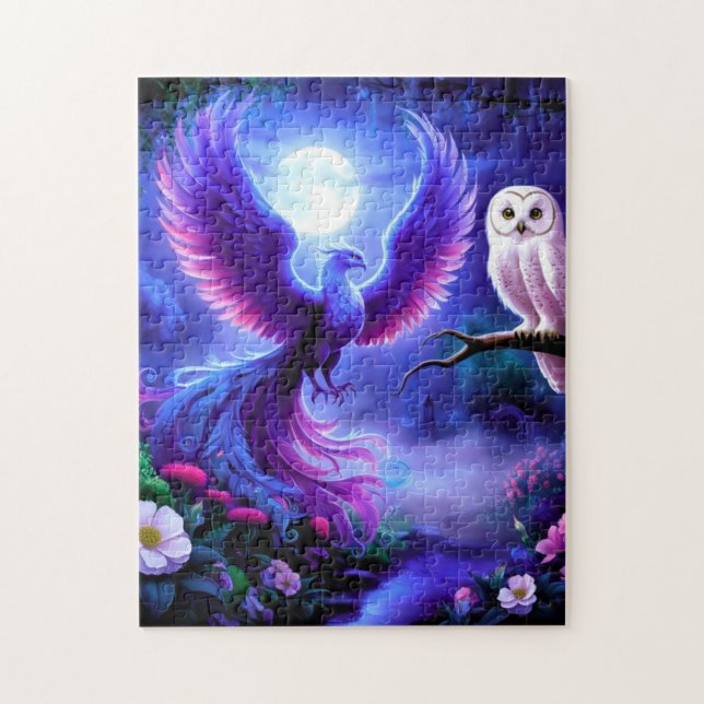 Puzzle Majestic Phoenix en Midnight Garden con Owl (Vertical)