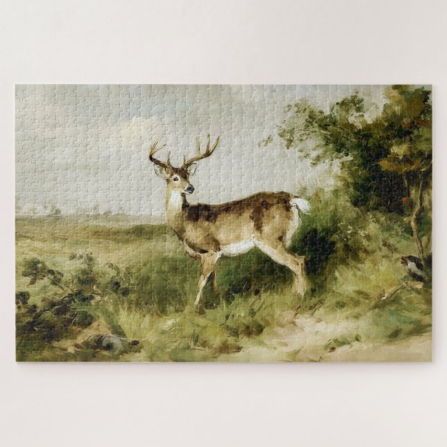 Puzzle Majestic Whitetail Deer Oil Painting Landscape (Horizontal)