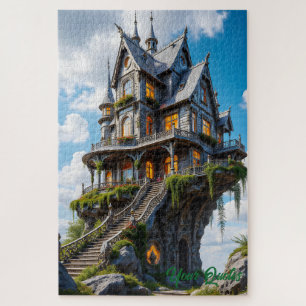 Puzzle Majestuosa Mansión Gótica al Borde del Acantilado