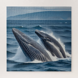 Puzzle Majestuosas ballenas jorobadas en movimiento
