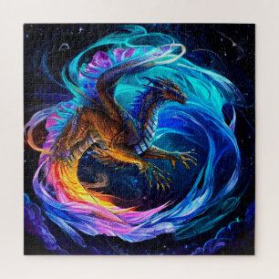 Puzzle Majestuoso dragón vuela en medio de giros vibrante