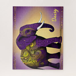 Puzzle Majestuoso elefante púrpura con bañador de oro