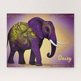 Puzzle Majestuoso elefante púrpura con bañador de oro