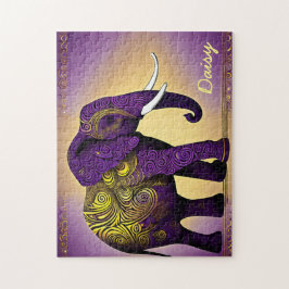 Puzzle Majestuoso elefante púrpura con dorados