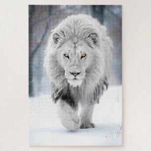 Puzzle Majestuoso León Blanco en Diseño de País de las Ma