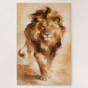 Puzzle Majestuoso León Dorado Pintura Abstracta Arte de L