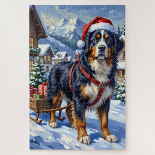 Puzzle Majestuoso perro de montaña bernés navideño alpino