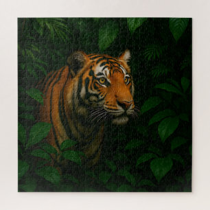 Puzzle Majestuoso retrato de tigre de Bengala en la selva