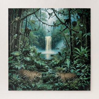 Puzzle Majestuosos jaguares en el exuberante follaje verd