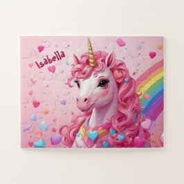 Puzzle Majestuosos niños con unicornio rosa personalizado