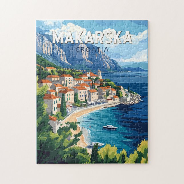 Puzzle Makarska Croacia Vintage de arte de viajes (Vertical)