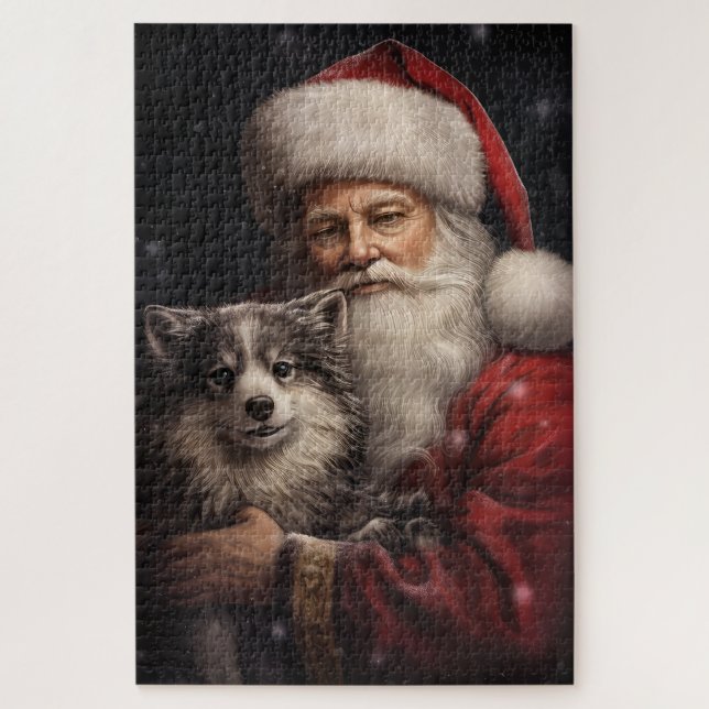 Puzzle Malamute de Alaska con Santa Claus Navidad (Vertical)