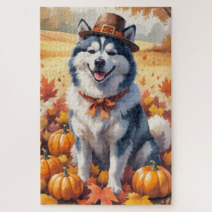 Puzzle Malamute de Alaska en hojas de otoño Arte de Acció