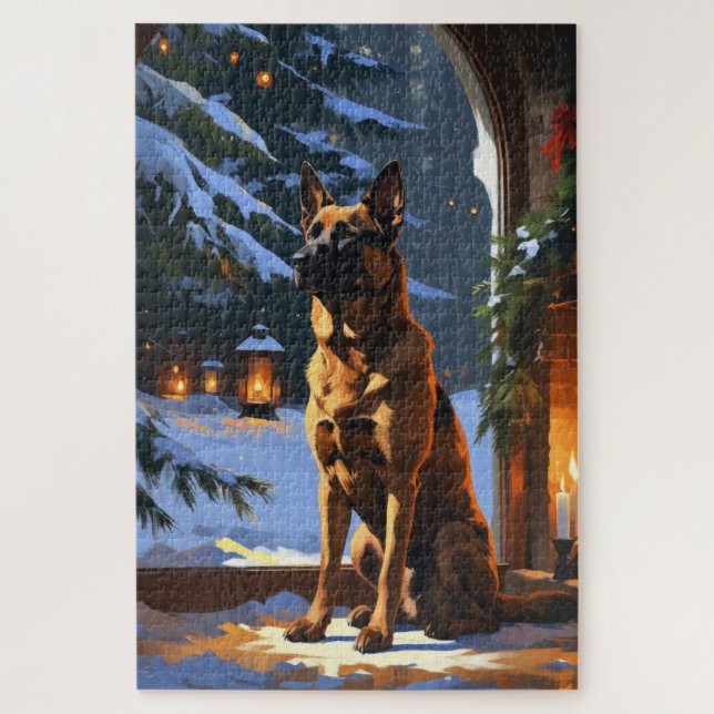 Puzzle Malinois Belga Con Luces De Navidad Fiesta  (Vertical)