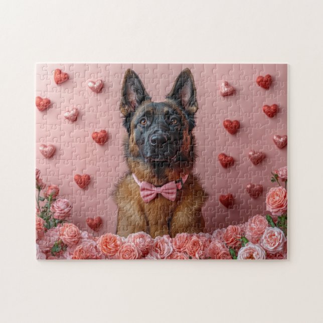 Puzzle Malinois Belga con Rosas - Día de San Valentín  (Horizontal)