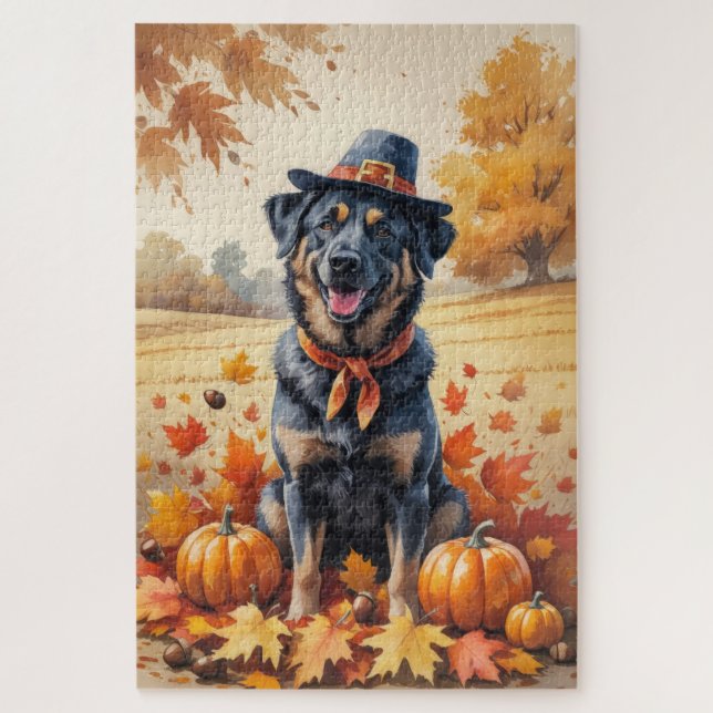 Puzzle Malinois belga en otoño deja arte de Acción de Gra (Vertical)