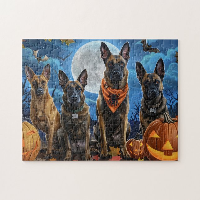 Puzzle Malinois Belga Halloween Espeluznante (Horizontal)
