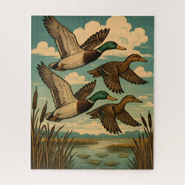 Puzzle Mallard Ducks in Flight Wildlife Art (Vertical)