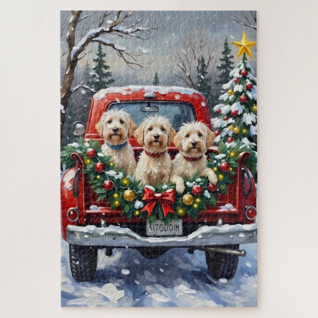 Puzzle Maltese Christmas Red Truck Holiday (Vertical)