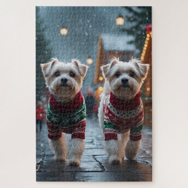 Puzzle Maltese Dogs Christmas Snow Holiday (Vertical)