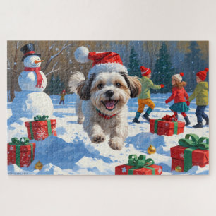 Puzzle Malti Tzu corriendo en la nieve con sombrero de Na