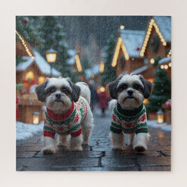 Puzzle Malti Tzu Dogs Christmas Snow Holiday (Vertical)