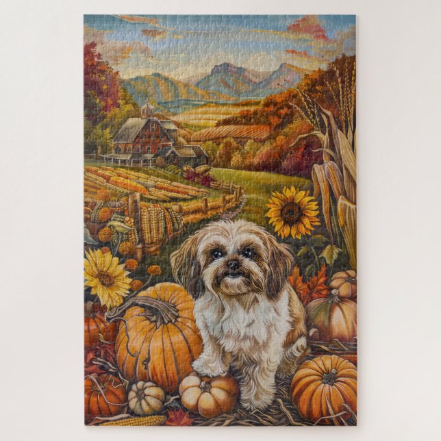 Puzzle Malti Tzu Perro Cosecha de otoño Acción de Gracias (Vertical)