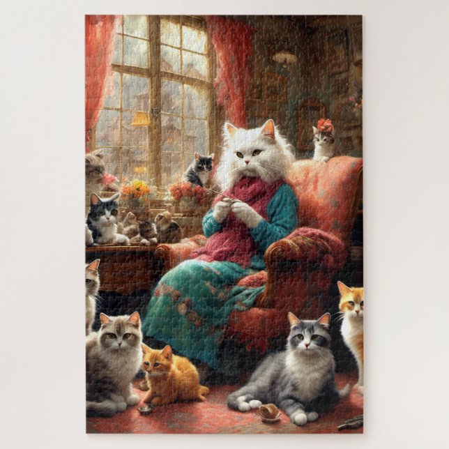 Puzzle Mama Cat & Kittens Realista Y Whimsical (Vertical)
