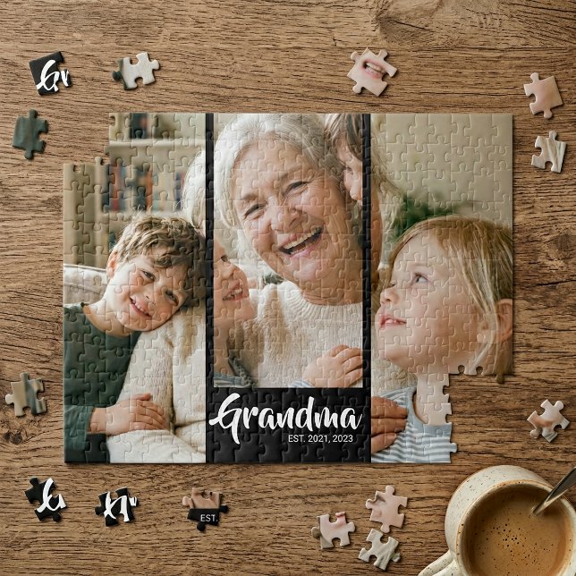 Puzzle Mamá Estableció Escritura Moderna 3 Foto (Mom Established Modern Script 3 Photo Jigsaw Puzzle)