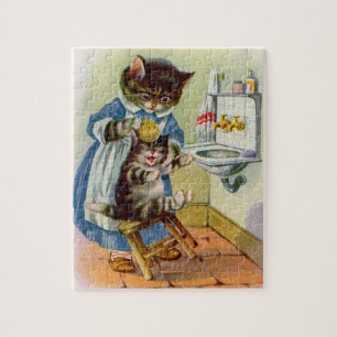 Puzzle Mamá gata de los años 30 lava a su gatito