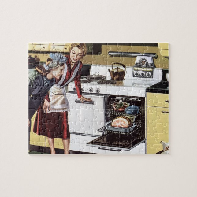 Puzzle Mamá vieja en la cocina cocinando un jamón de Pasc (Horizontal)