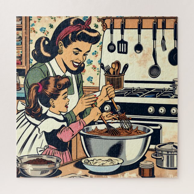 Puzzle Mamá y hija retro curadas juntas (Vertical)