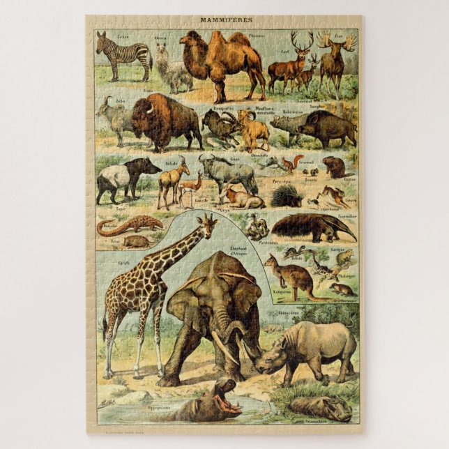 Puzzle Mamíferos de época Animales Arte de Ilustracion an (Vertical)
