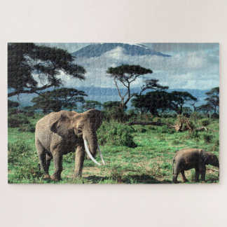 Puzzle Manada de elefantes en un campo africano