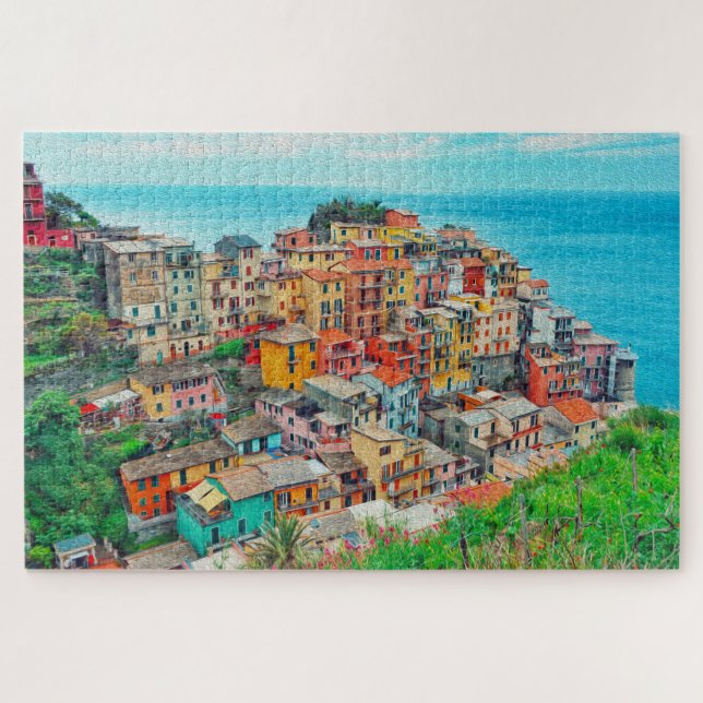 Puzzle Manarola Cinque Terre Italy Coastline Painting (Horizontal)