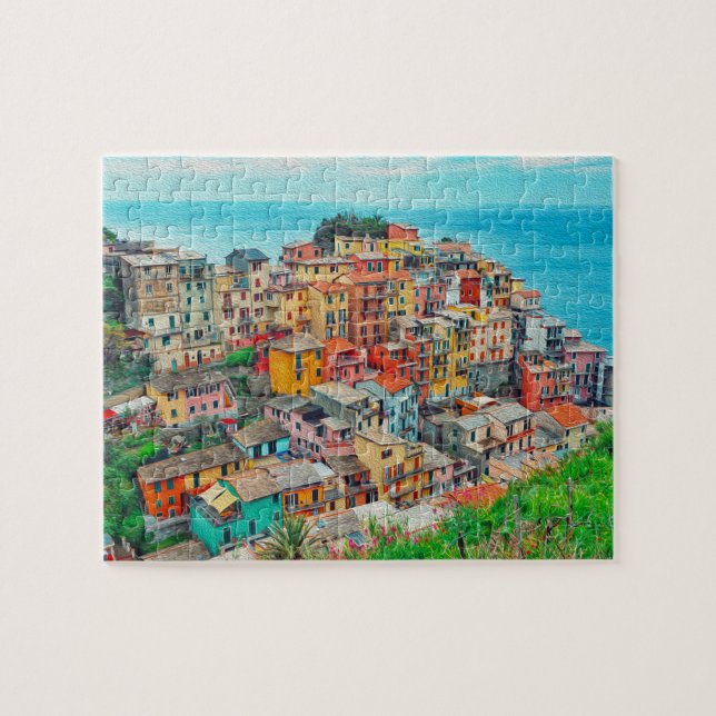 Puzzle Manarola Cinque Terre Pintado de la Costa Italiana (Horizontal)
