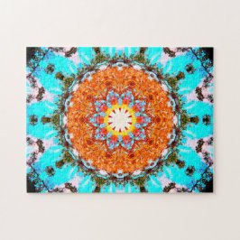 Puzzle Mandala asteroide azul y anaranjada brillante