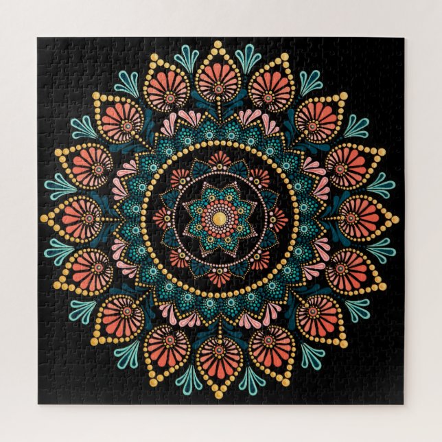 Puzzle Mandala azul coral, etnia boho de geometría sagrad (Vertical)