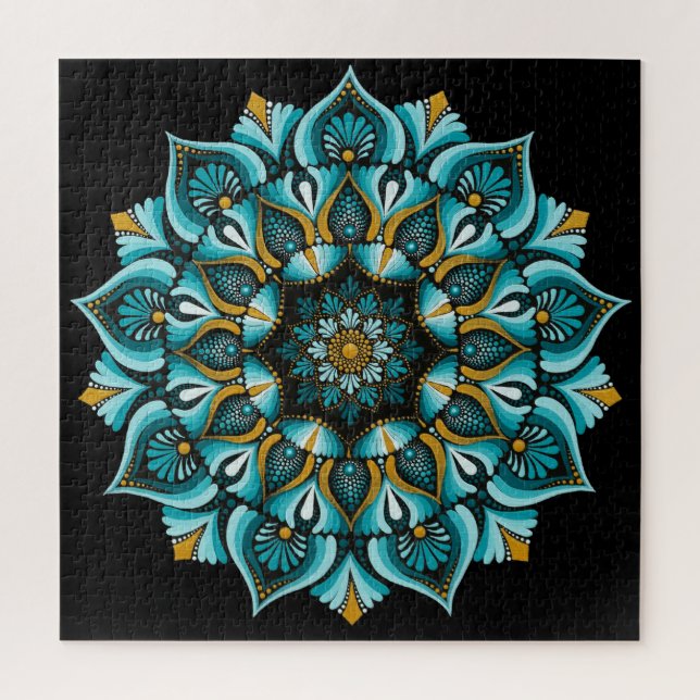 Puzzle Mandala azul elegante | Boho de geometría sagrada  (Vertical)