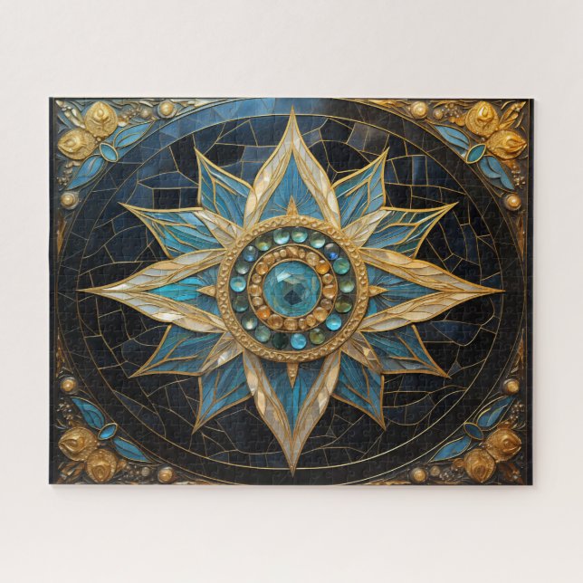 Puzzle Mandala Blue Gold (Horizontal)