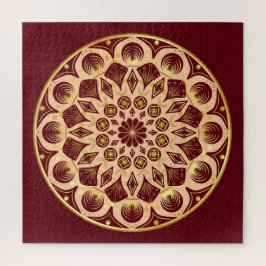Puzzle Mandala Bordeauxrojo Dorado sobre Fondo Bordeauxro